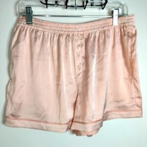 Soma (Size M) Pink & White Striped Satin Slip Pockets Pull-on Pajama Shorts